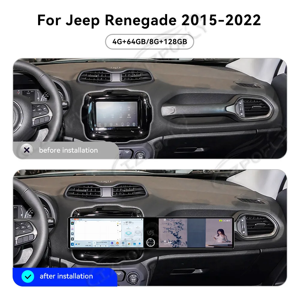 For Jeep Renegade 2015–2022, Dual 12.3