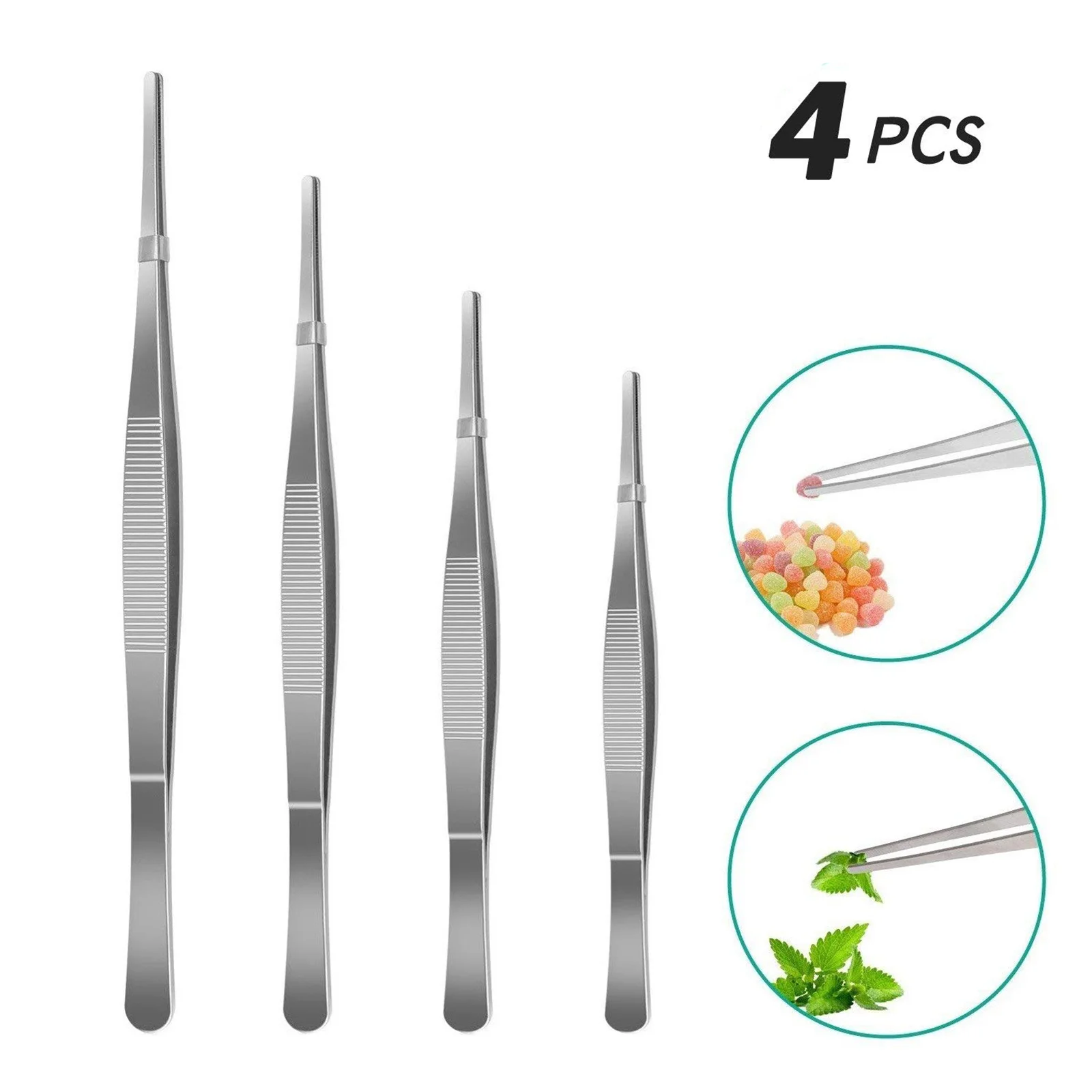 

4Pcs Stainless Steel Tweezers Long Straight Blunt Tips Non-Slip Grip Lightweight Portable for Daily Garden Handmade Use