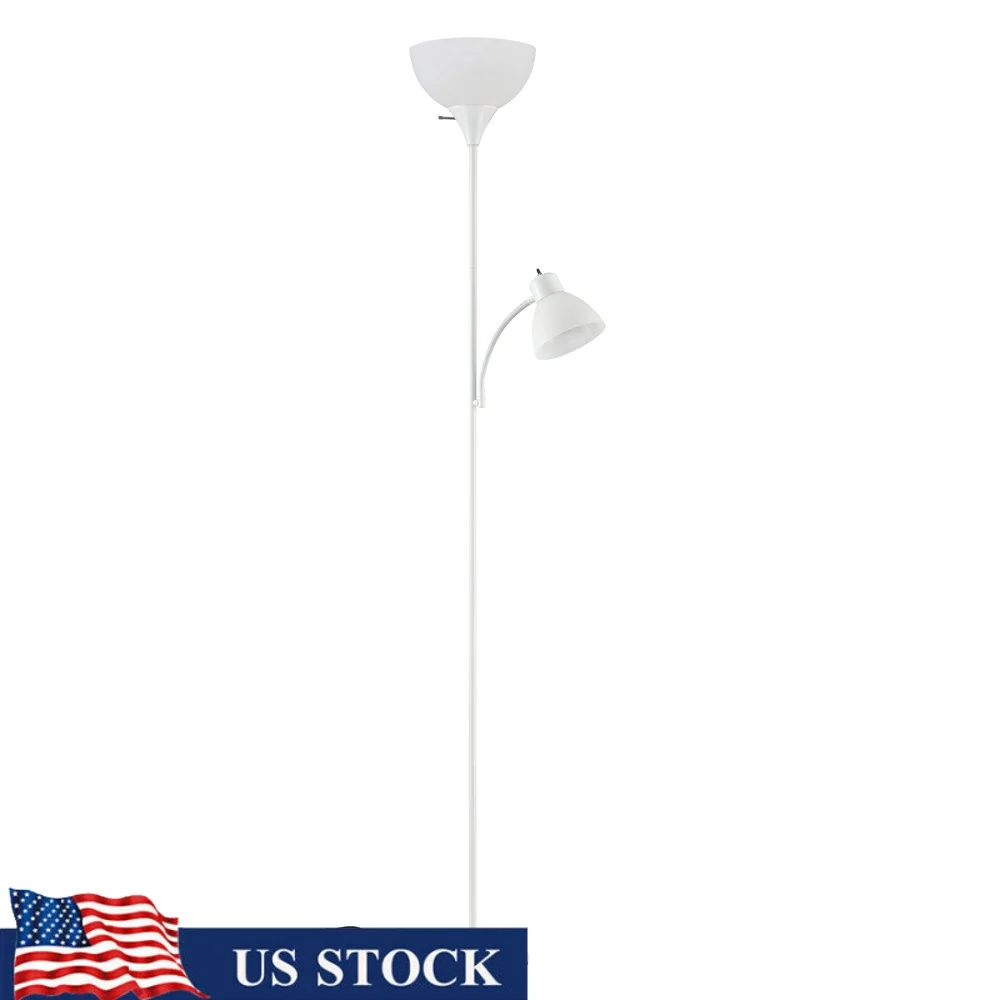 

72 Inch White Floor Lamp with Adjustable Reading Light Modern Design Bedroom Living Room Home Office College Dorm