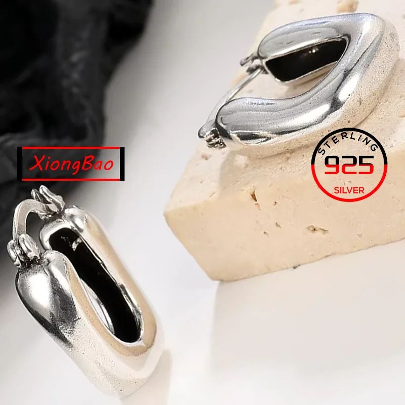 Fashion Stamp 925 sterling silver Jewelry Ear Buckle 2026 Minimalist Punk Glossy Geometry Hoop Earrings for Women