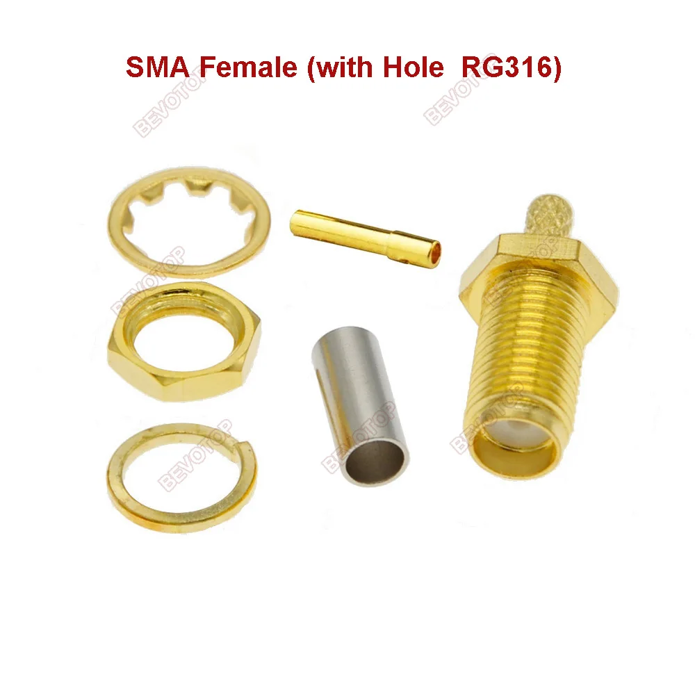 100pcs/lot SMA Male/Female Or RP-SMA Male/Female Center Nut Bulkhead Crimp RG174 RG316 LMR100 RF Connector Gold Plated 50 Ohm image 5
