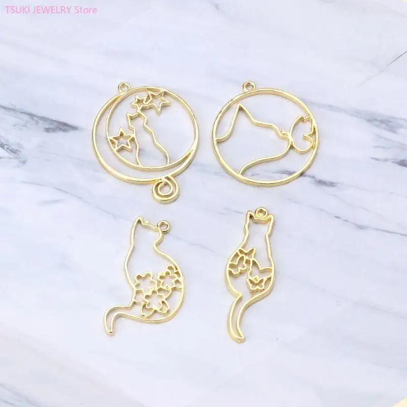 62KE 5 Pcs/Set for Creative Hollow for Cat Charms for Cat Kitten Metal Frame Resin Molds Pendants Charms for UV Re