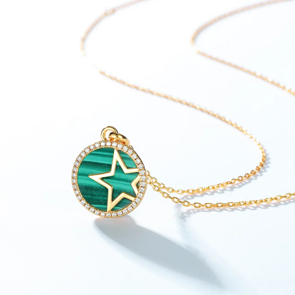 ALLNOEL 100% 925 Silver Pendant Natural Malachite Gemstone Women's Necklace Star Shape Gold Plated Trendy Birthday Gift Jewelry