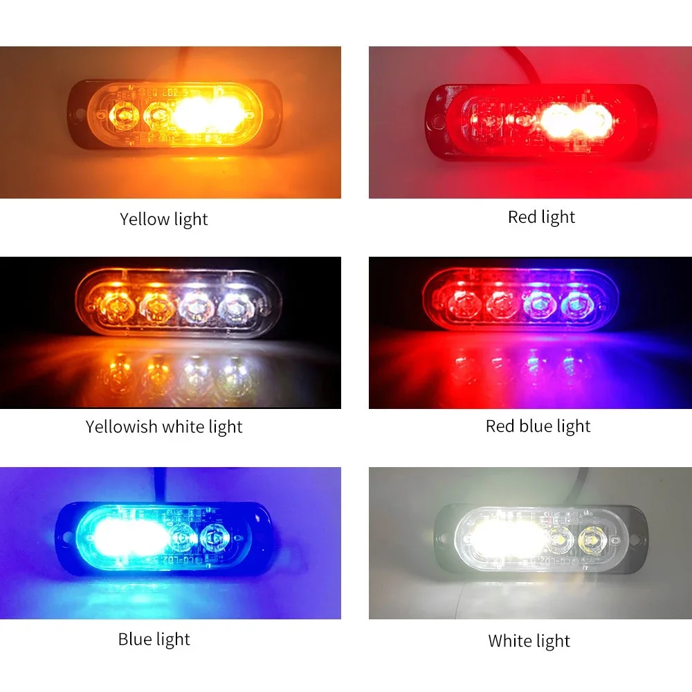 4PCS 12V 24V Warning Strobe Lamp Car 4LED Emergency Lighting Flashing Light Truck Strobe Grille Beacon Lamp Car Side Lights