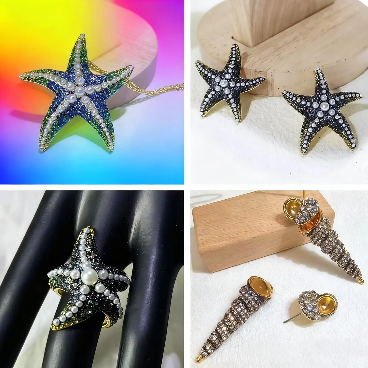 2025年オリジナルファッションスターパールネックレスイヤリングブレスレット調節可能リング高級レディースジュエリーセットパーティーアクセサリー