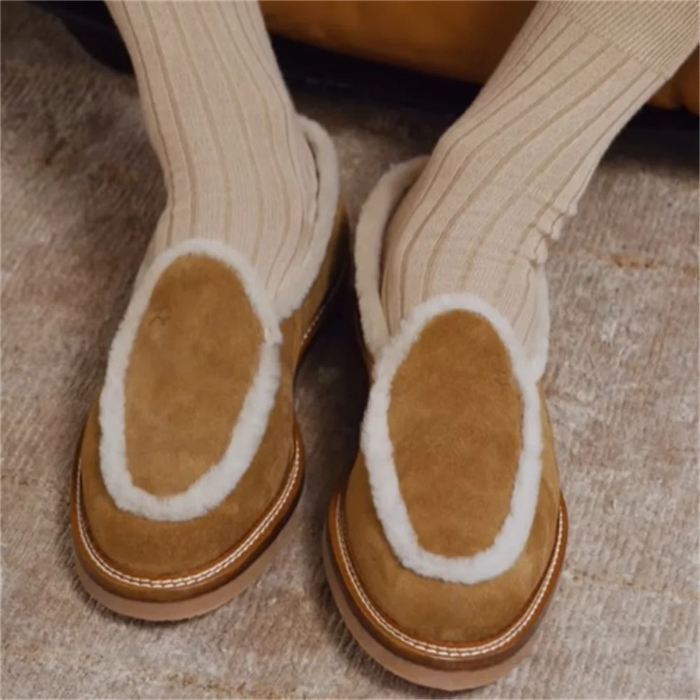 

Зимние повседневные лоферы в британском стиле из воловьей кожи с круглым носком в стиле ретро, мужские теплые однотонные туфли без шнуровки с меховым декором, элегантные модные одинарные туфли