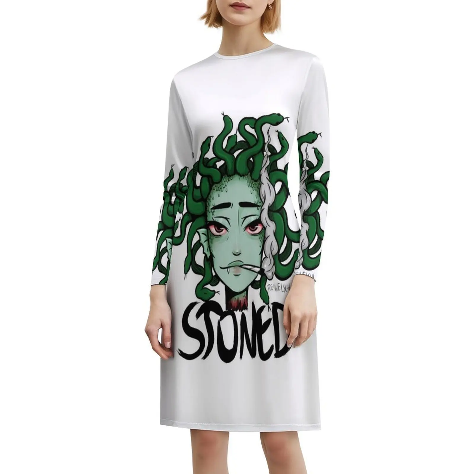 فستان قصير على طراز Preppy للنساء على شكل حرف a فضفاض مناسب فستان يوم غير رسمي المخدرات الاعشاب الممزق فستان الأساطير اليونانية للفتيات #6