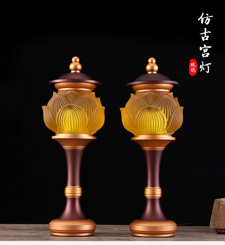 A PAIR 2pcs Buddhism high grade HOME Temple shrine enshrine worship bring wealth money good luck buddha God of wealth LED lamps