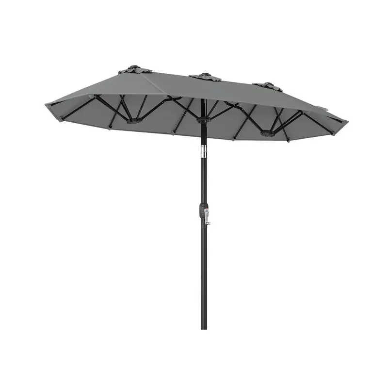 

Double-Sided Patio Umbrella with Push Button Tilt Crank Handle-Gray