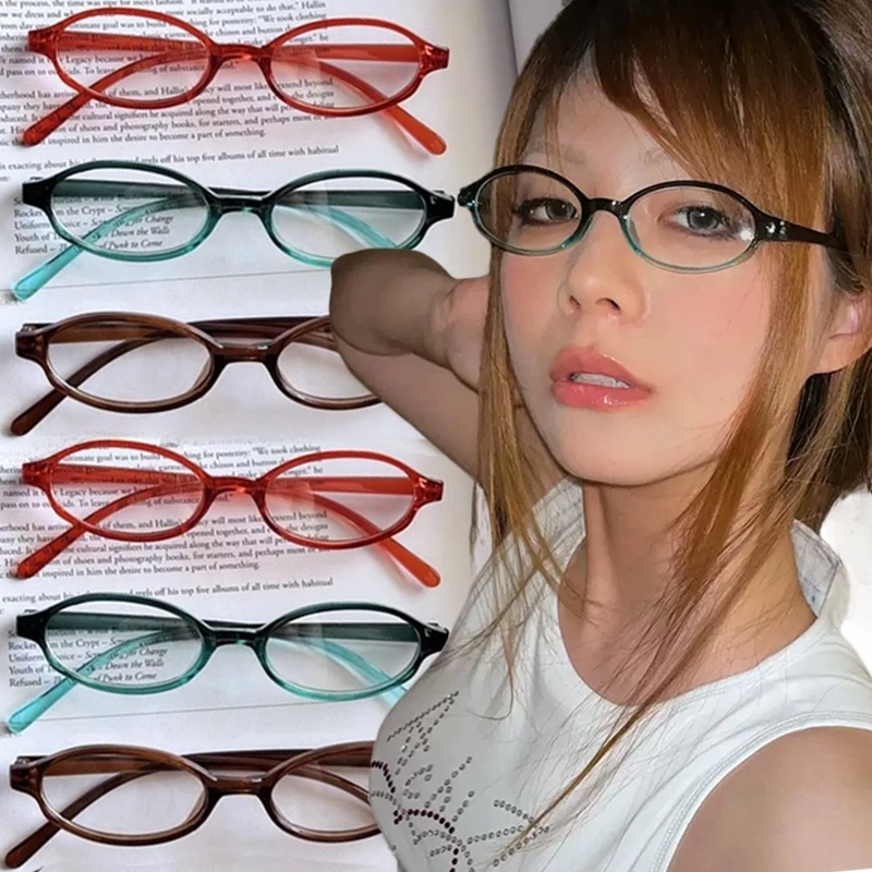 Retro Blue Green Oval Small Frame Glasses Frame Women Anti Blue Light Glasses Fashion Y2k Style Eyeglasses Frame Myopic Glasses