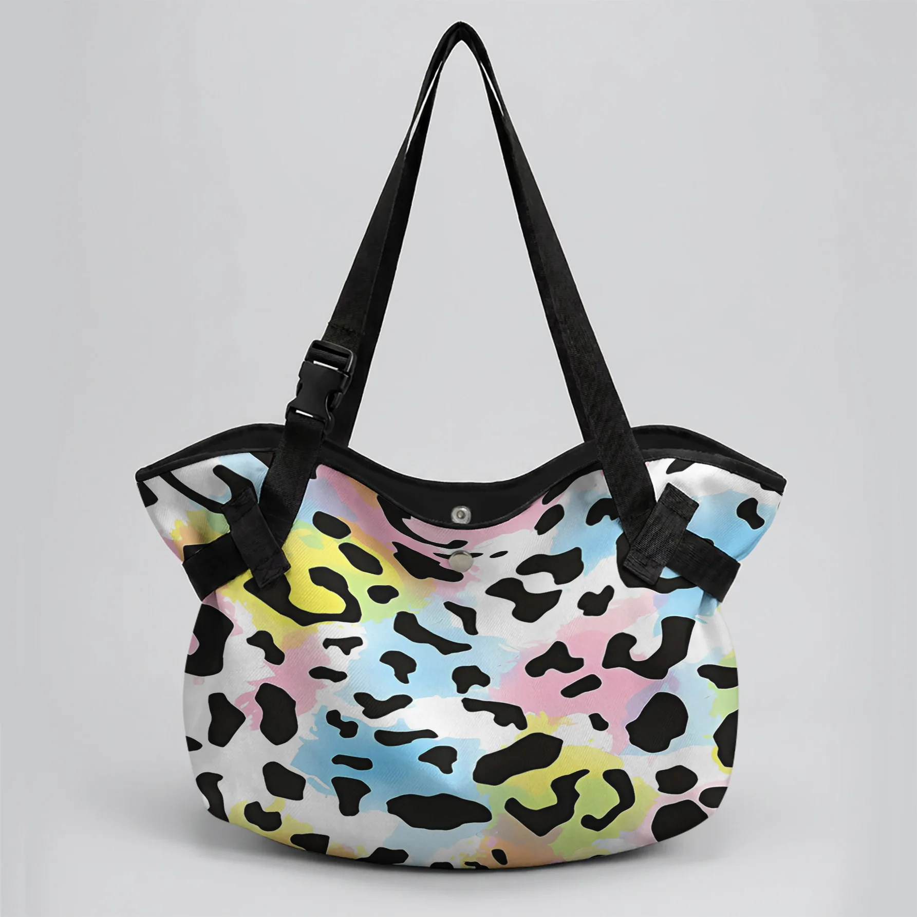 Colorful Leopard Print 2 In 1 Tote Bag & Round Picnic Mat, Waterproof Foldable Mat For Camping Beach Picnic Travel