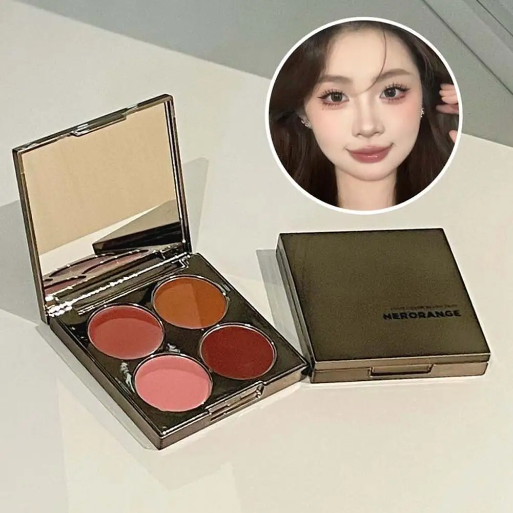 4 Colors Makeup Powder Blush Pink Purple Rouge Cream Face Cosmetics Palette Blush Long Matte Brighten Lasting Cheek Tint R7R0