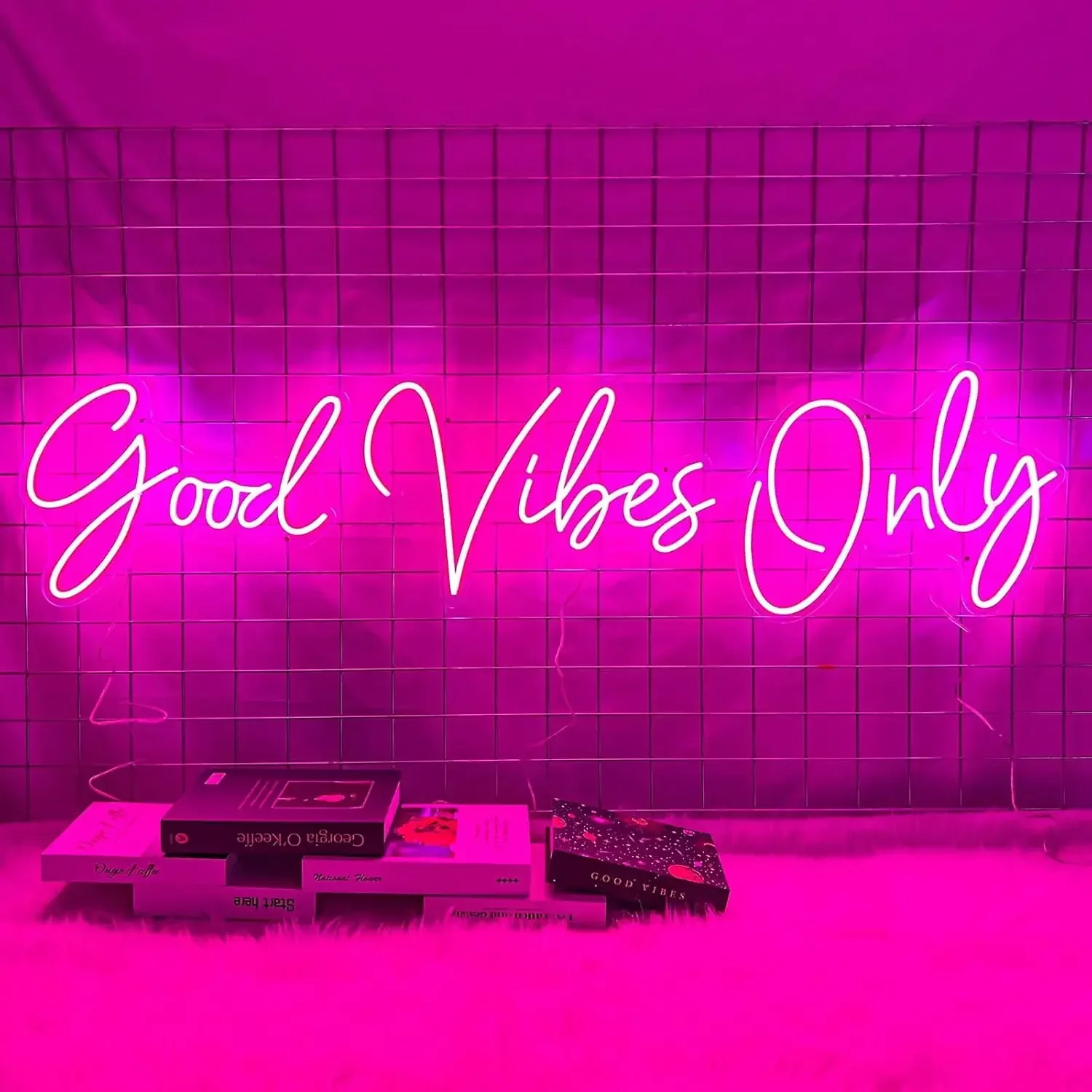 

Good Vibes Only Neon Signs for Wall Decor -56.57" x 13.5" Pink large Neon Sign LED Art Decorative Lights with Dimmable