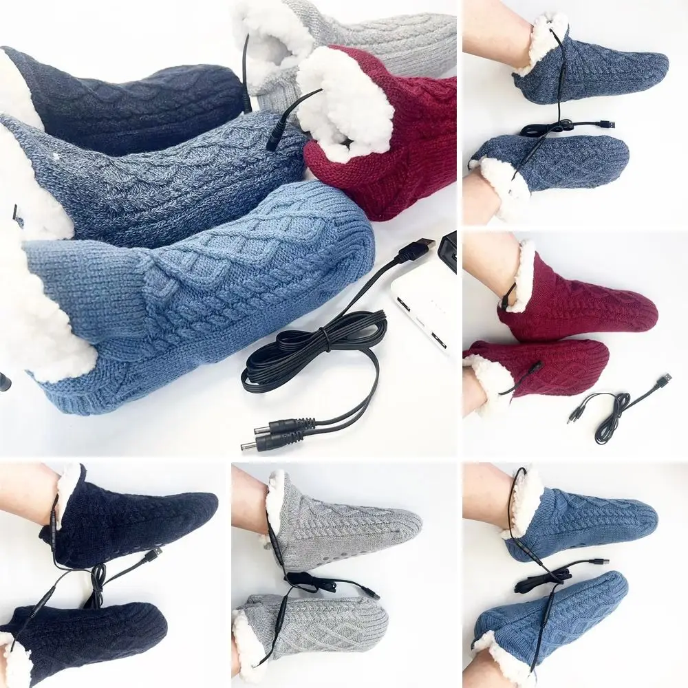 Soft Thick Plush USB Heated Socks Fast Heating 5V Feet Warmer Thermal Slipper Socks Home