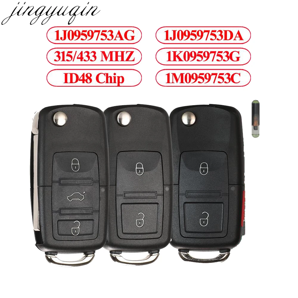 Jingyuqin Remote Key 315/434MHz ID48 For Volkswagen VW Golf 4 5 6 Jetta Passat CC Tiguan Polo Beetle Touran 1J0959753AG/DA/AH/AM