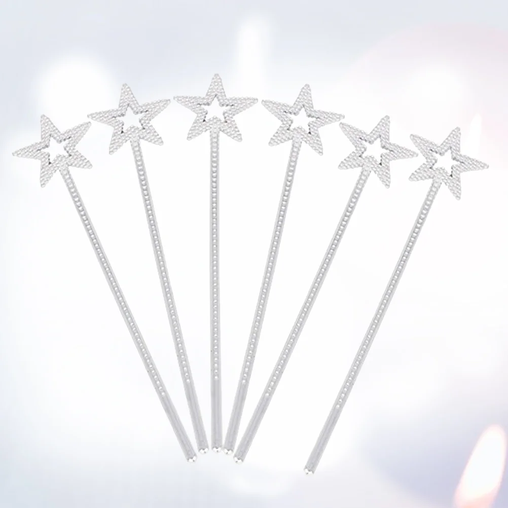 6 Pcs Wands Plastic Electroplating Pentagram Silver Angel Fairy Wand for Birthday Party Cosplay Wedding