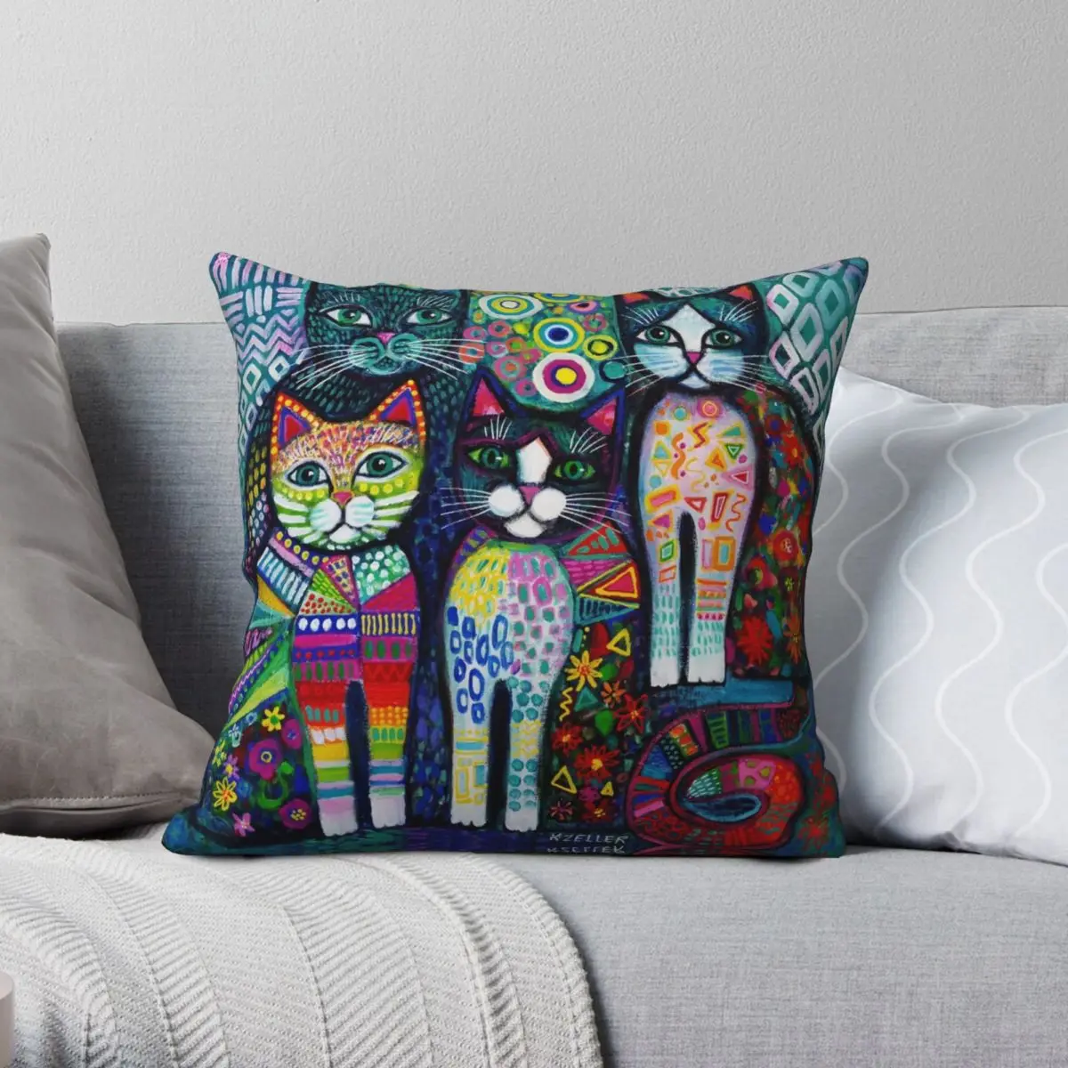 Quirky Naive Cats Square Pillowcase Polyester Linen Velvet Pattern Decor Throw Pillow Case Sofa Seater Cushion Cover Wholesale