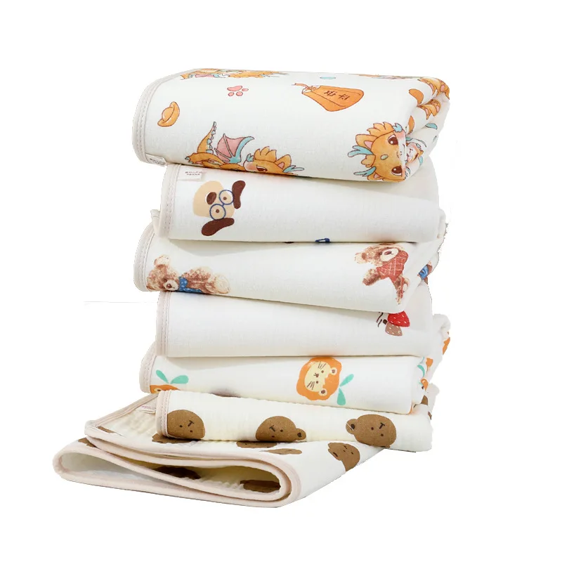 70 x 90 cm Baby-Cartoon-Windelunterlage aus waschbarer Baumwolle, wasserdicht und atmungsaktiv, auslaufsichere Baby-Windelunterlage für vier Jahreszeiten