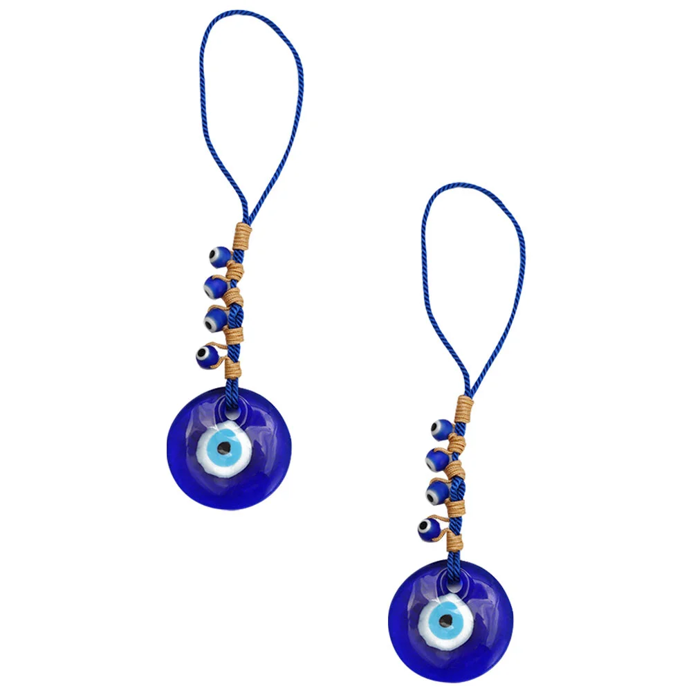 2 Pcs Devil's Eye Pendant Blue Turkish Eyes Hamsa Beads Amulet Key Chain Accessory Hanging Glass DIY Material