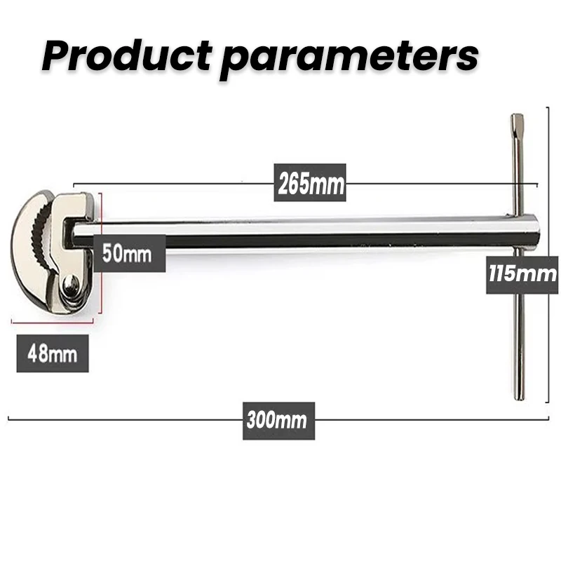 12 Inch Faucet T-shaped Wrench Portable Manual Sink Bathtub Faucet  Repair Wrench Household Hand Tools