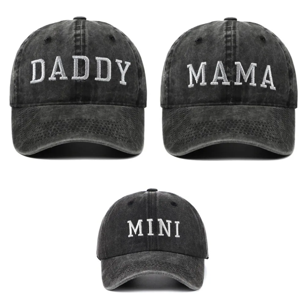 Washed Cotton Daddy Mama Mini Embroidery Caps Vintage Breathable Parent-Unisex Baseball Hats Adjustable Outdoor Sunscreen Hats