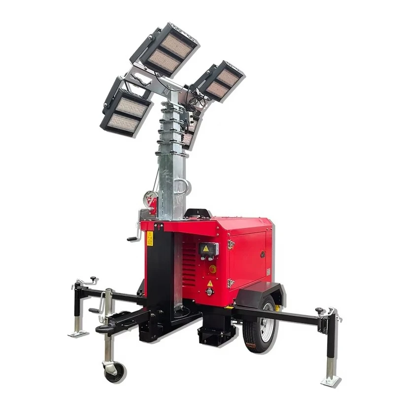 Portable 3KW L2E Diesel Generator LED Light Tower 4x350W 8M High for Highway Railway Tunnel Construction Site