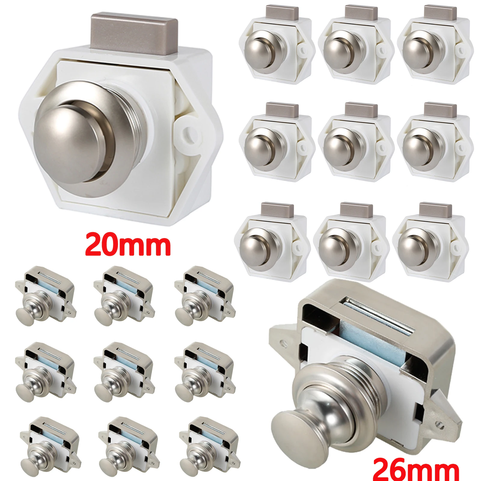5/10pcs 26mm Push Locks Camper Car Push Button Latch Serrature Serratura dell'armadio RV Caravan Cassetto Serratura Ferramenta per mobili Serrature per porte