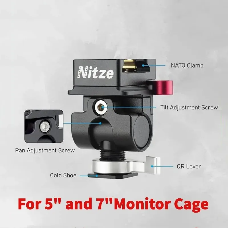 Nitze Field Monitor Mount Cold Shoe to Quick Release NATO Clamp Payload 5KG for 5” and 7” Field Monitor Cage