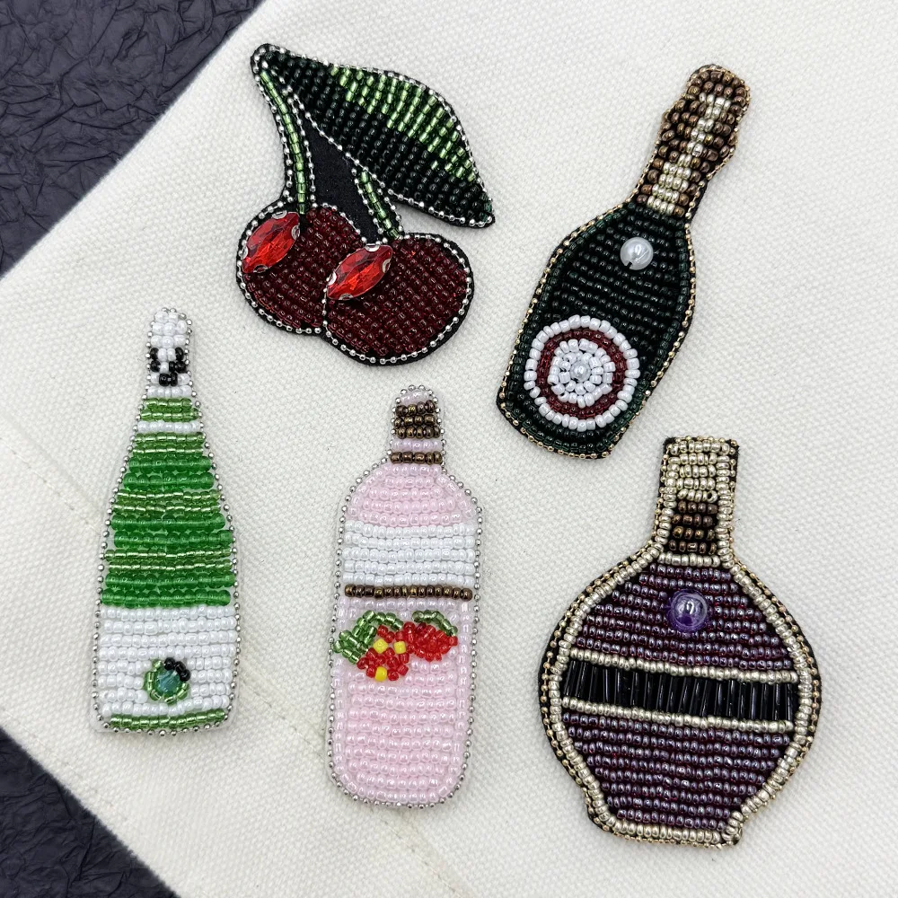 

Тканевая нашивка для бутылок ручной работы, бутылка для сока, бутылка вина, вишневое украшение, аксессуары для одежды