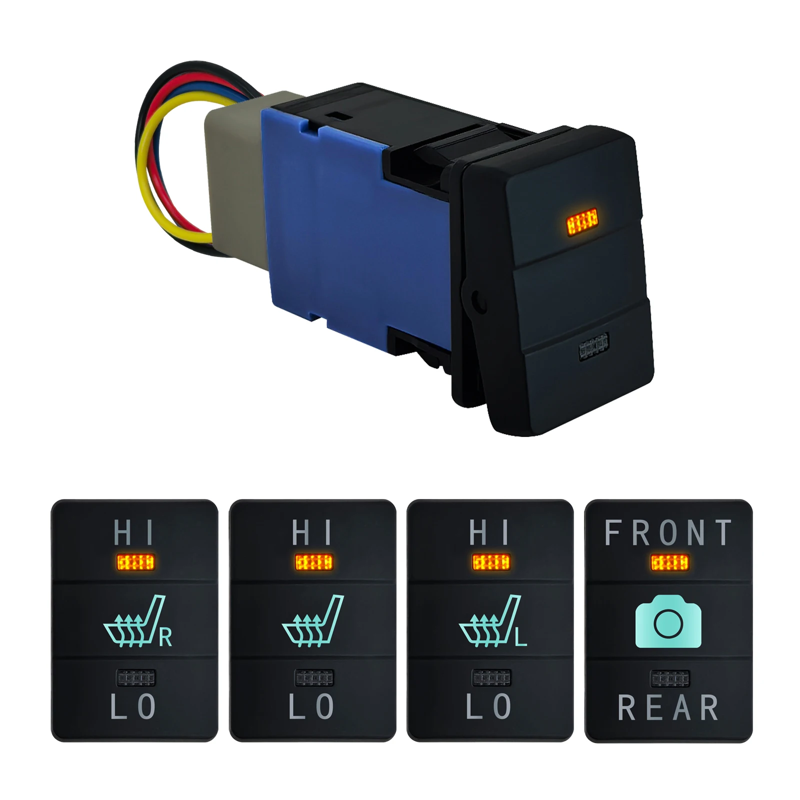 12V CUSTOM Rocker switch Blue Amber LED ON-OFF-ON High Low Seat Heating Button For Toyota Prado Landcruiser RAV4 4 Runner