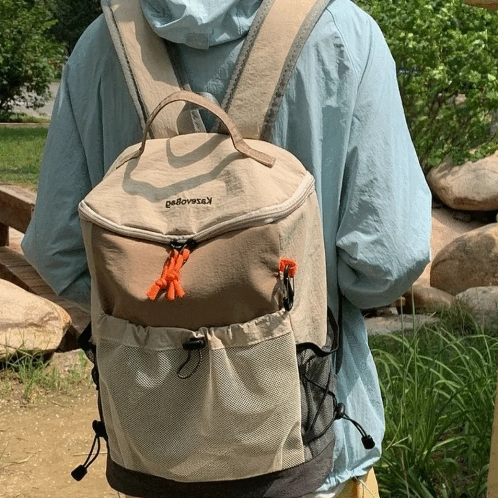 Multiple Pockets Travel School Bag Nylon with Drawstring Outdoor Backpack Large Capacity Lightweight Hiking Backpack