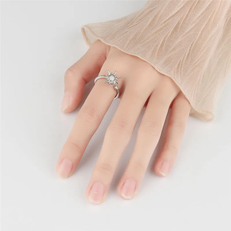 Luxuriöser Schmetterlings-Sonnenblumen-Fidget-Spinner-Ring gegen Angstzustände für Frauen, Kristallblumen-Angst-Fingerringe, Anti-Stress-Hochzeitsschmuck – Detail 8