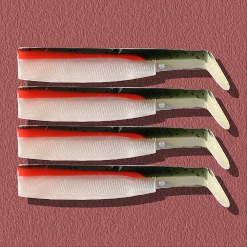 4 unids/bolsa 70/90/110mm pececillo negro señuelo suave para pesca de lubina fácil brillo giratorio cebo Artificial cola en T Leurre Souple