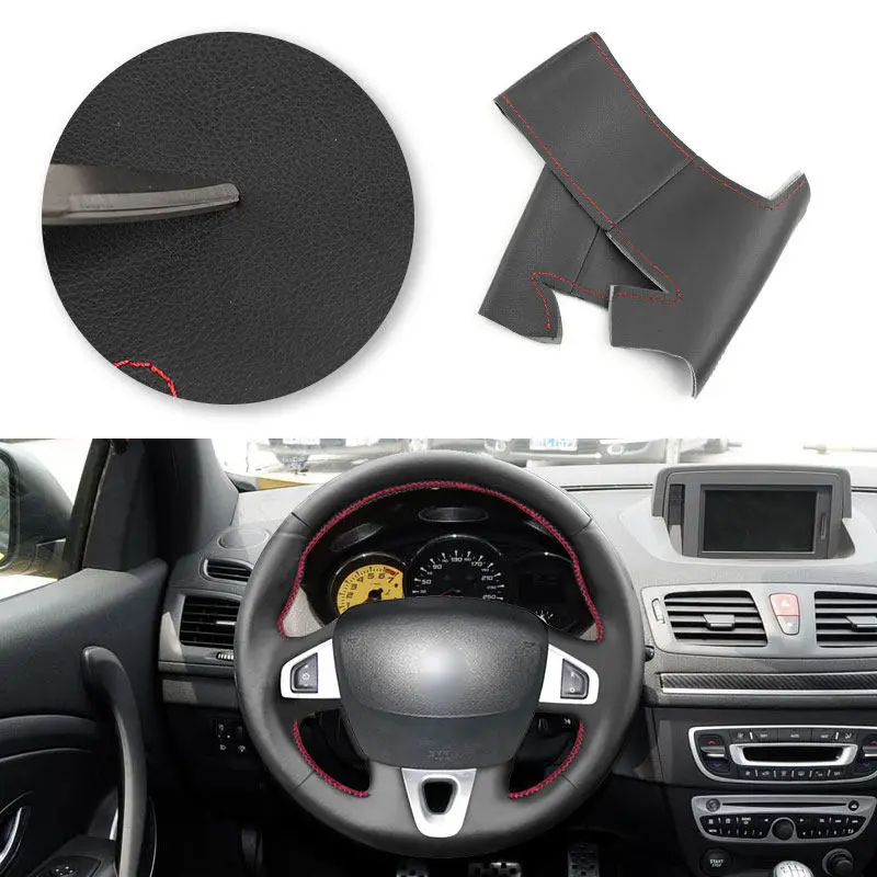 For Renault Megane 3 Scenic 3 Grand Scenic Kangoo 2 Fluence ZE Car Interior Microfiber Leather Steering Wheel Cover Tirm
