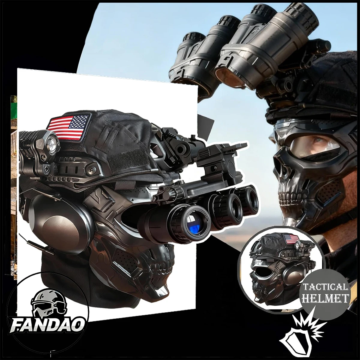 Tactical Airsoft Helmet Set with Skull Mask Noise-canceling Earmuffs NVG Model for Cosplay Outdoor Paintball Protective Helmet