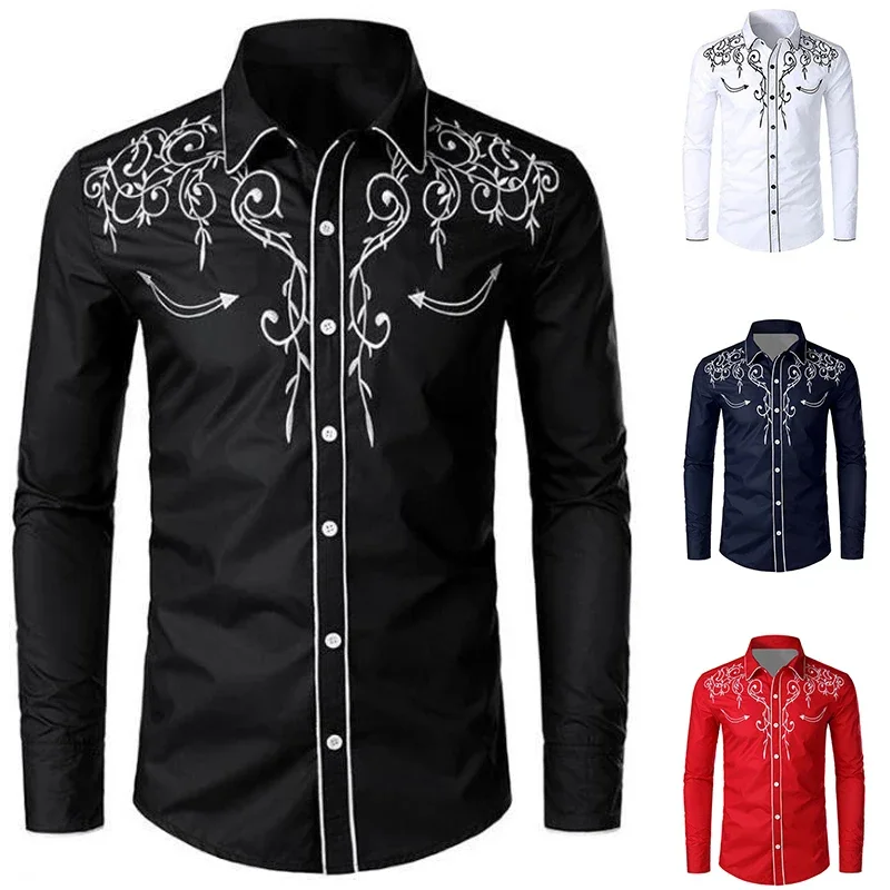 

Рубашка с длинными рукавами в стиле вестерн в стиле ретро с мягким четырехсторонним эластичным принтом, повседневная мужская рубашка против морщин