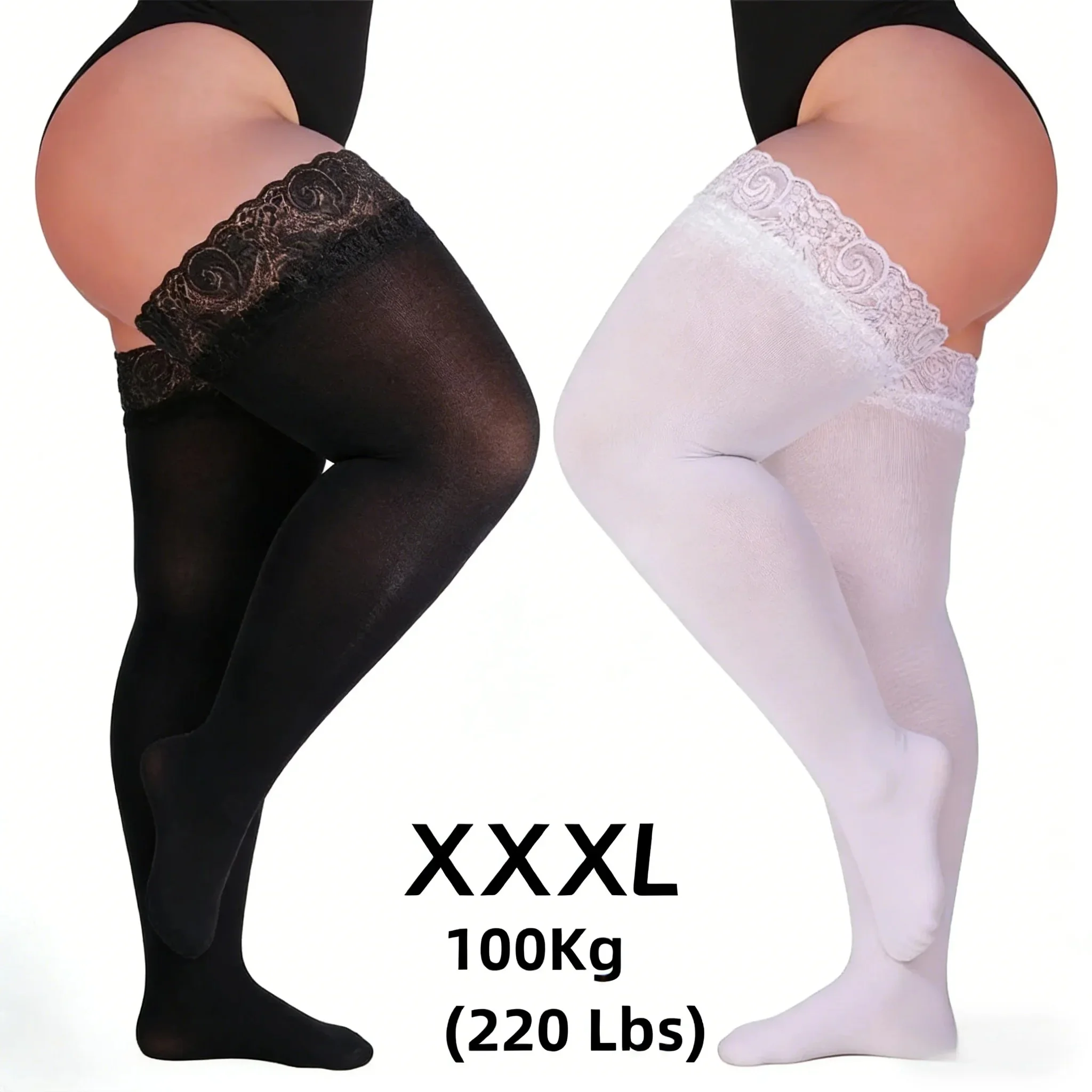 Übergrößen Netz-Transparente Overknee-Strümpfe für Damen, Elastische Schwarze Strümpfe, Atmungsaktive Dehnbare Spitzen-Langsocken für den Alltag, XXXL