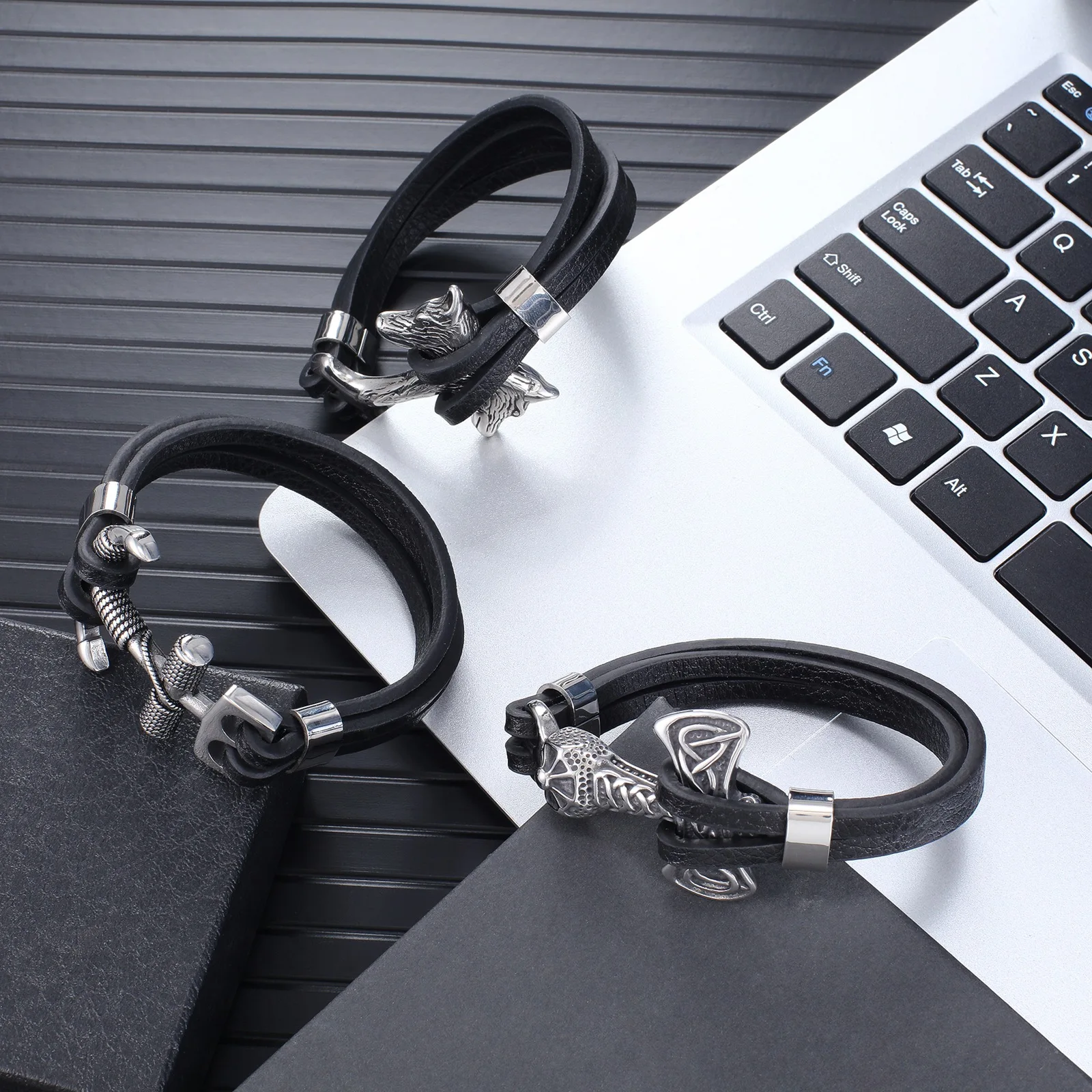 

Stainless Steel Leather Braided Bracelet Fashion Men's Hip Hop Punk Hand Rings Birthday Jewelry Gifts for Boy Friend