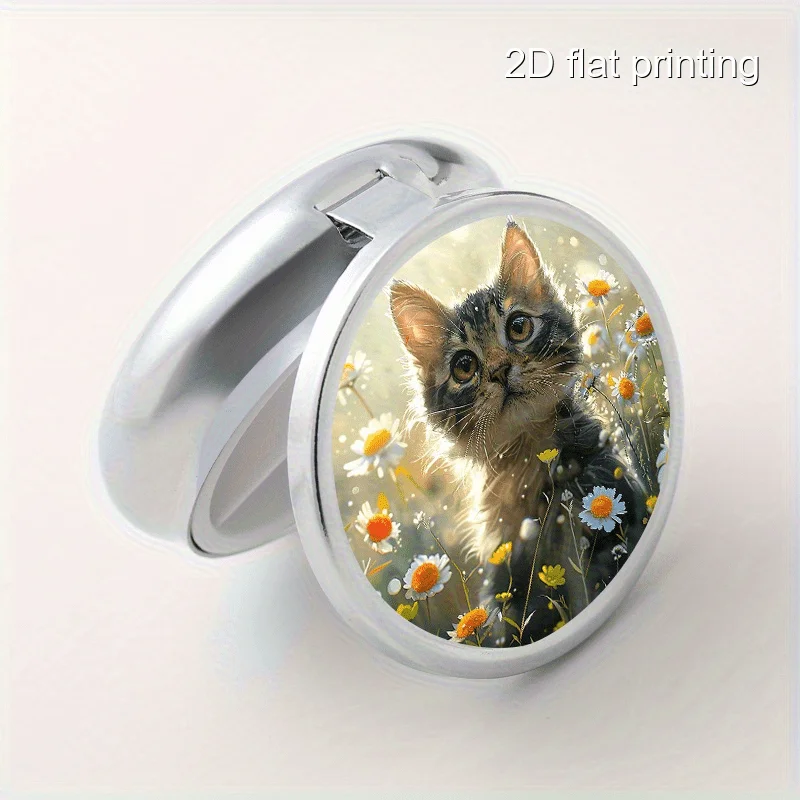 Daisy and Raccoon Creative Printed Pattern Round Metal Box with 3 Compartments, Portable Mini Metal Box, Vitamin Metal Box, Portable Metal Box for Home and Travel, Multifunctional Sorting and Storage Box, Decorative Earrings and Jewelry Multi-Compartment Storage Small Metal Box, Sealed and Moisture-Proof, Unique Holiday Gift for Family and Friends