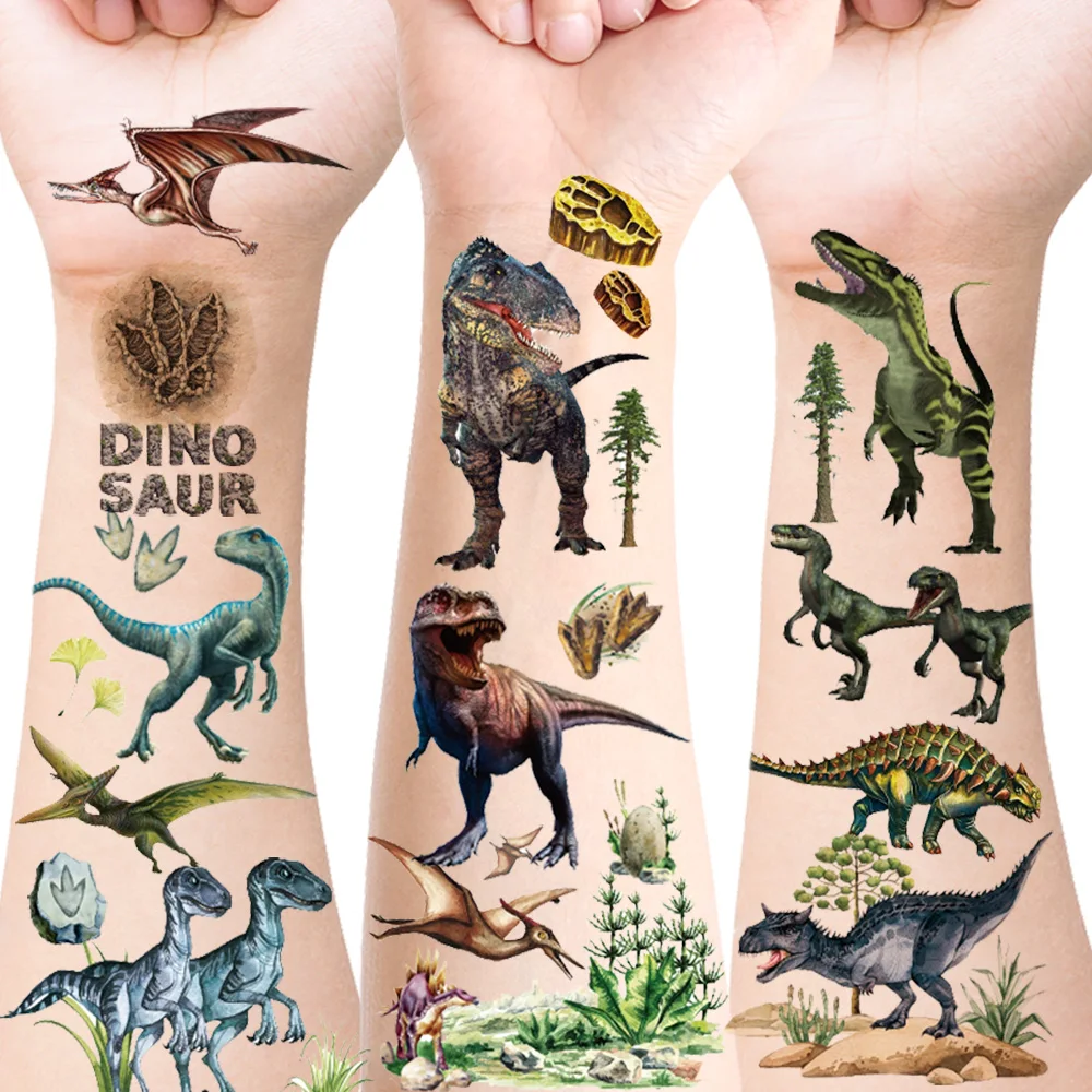

12 Sheets Dinosaurs Temporary Tattoos, Cool Designs lifelike Realistic Dinosaurs T-Rex Triceratops Pterosaur,Birthday Gifts