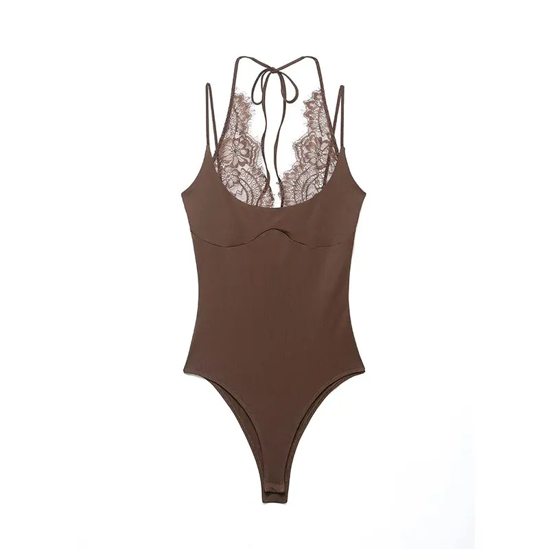 NLZGMSJ 2026 Spring Women Trendy Sexy Lace Patchwork Bodysuits Halter Slim Jumpsuit Summer Fashion Holiday Party Lady Top