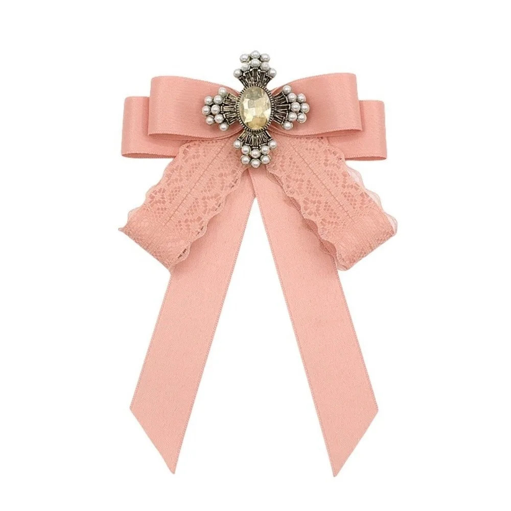 حجر الراين كريستال الشريط القوس بروش البوليستر خمر النسيج Bowknot بروش تذكارية قميص أسود طوق دبوس #1