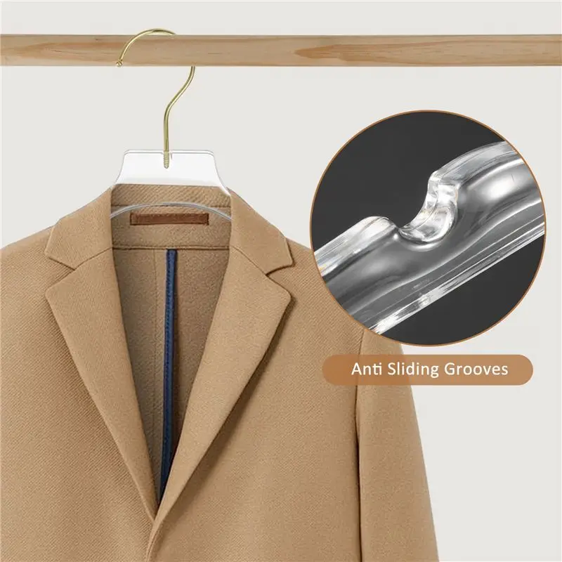 5 Pcs Clear Clothes Hangers With Gold Hook, Transparent Shirts Dress Coat Hanger With Notches For Lady Kids Eco-Friendly