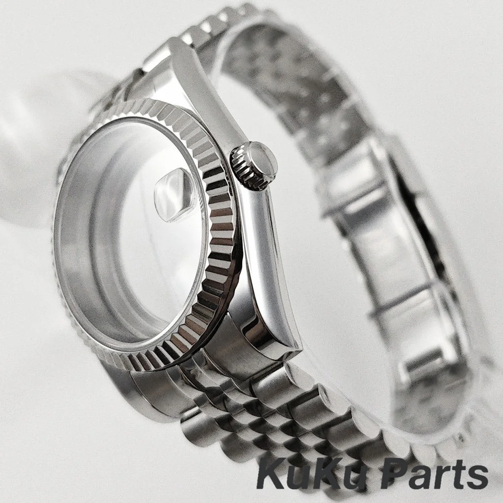 36mm/40mm caixa de relógio cristal safira para nh34 nh35 nh36 nh38 nh39 nh70 nh72 pt5000 eta2824 movimento bloqueio deslizante pulseira relógio