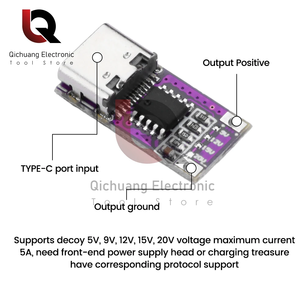 PD/QC2.0 3.0 Decoy Board Fast Charging Protocol Deception Boost Aging Test Trigger Module Type-c Output 5V/9V/12V/15V/20V