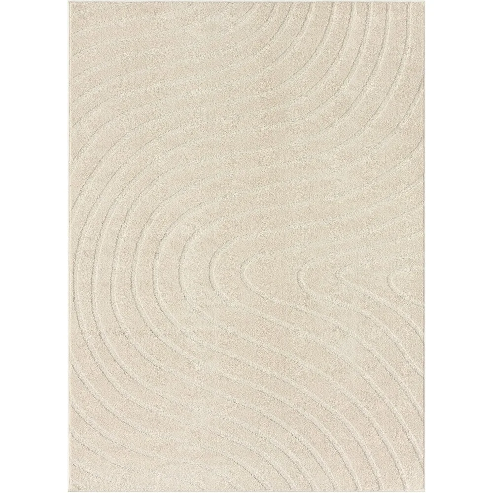 Modern Geometric Wave Cream 8x10 Area Rug