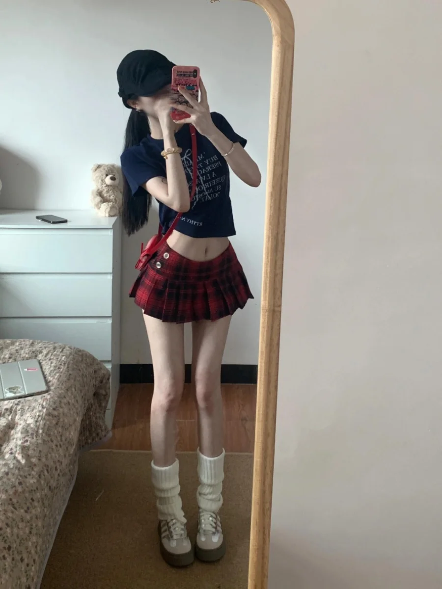 Women Sexy Lady Plaid Skirt Schoolgirl Sleepwear Low-Waisted Mini A-line Short Skirt Night Super Lattice Mini Pleated A689