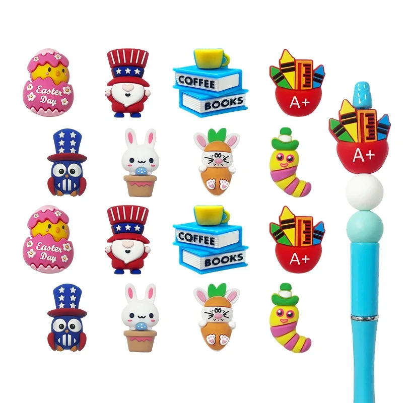 20pcs New Silicone Beads 3D Easter Bunny Focal Beads Baby Teething Toys DIY String Pen Bead Nipple Chain Jewelry Accessories