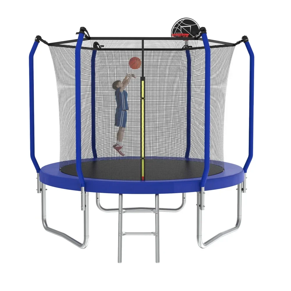 8FT Trampoline with Basketball Hoop,  ASTM Approved Reinforced Type Outdoor Trampoline with Enclosure Net