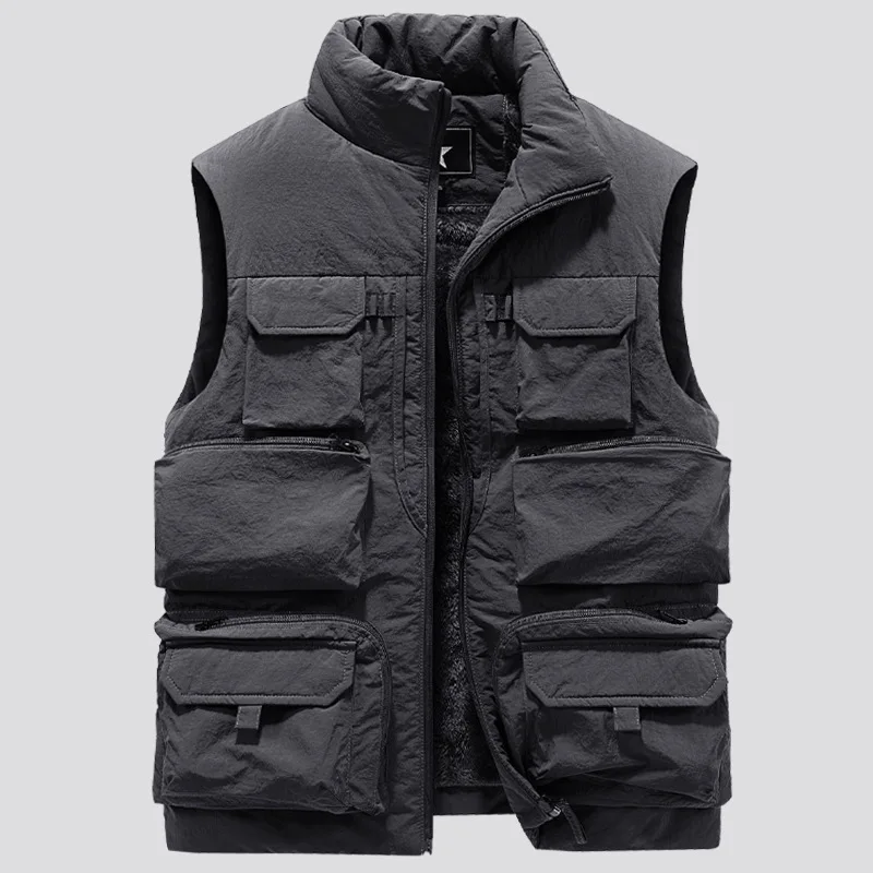 Men's Vest Coat Winter Sleeveless Jacket Waistcoat Thick Warm Fleece Workwear Tops Cargo Vest Windbreaker Fashion Big Size